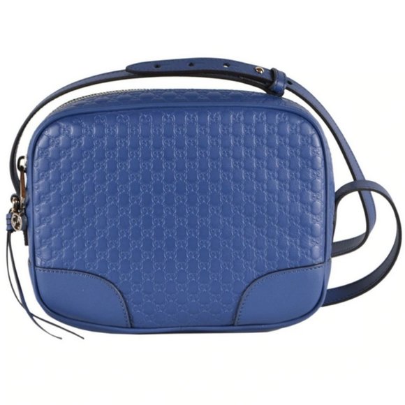 Gucci Handbags - Gucci Blue Leather Micro GG Guccissima BREE Bag